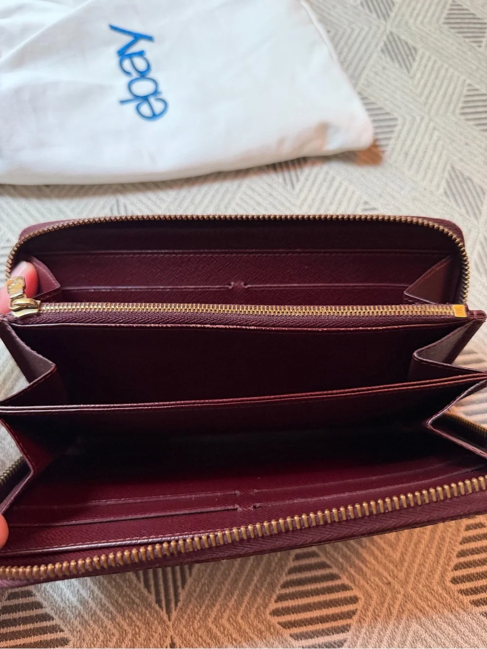 Louis Vuitton Damier Ebene Sequin Zip Around Wallet in Brown and Red